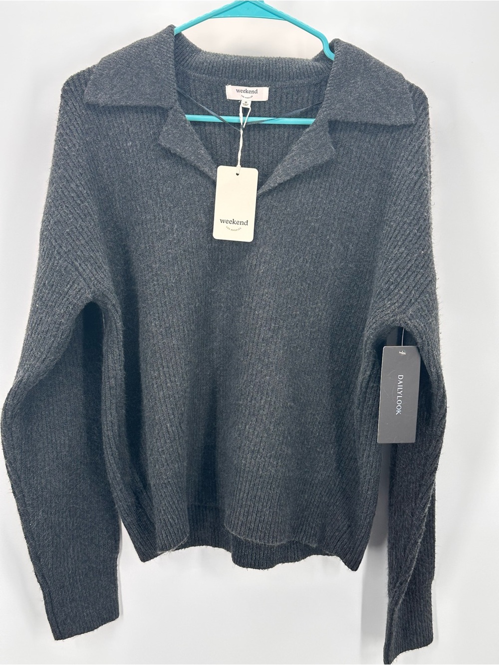 Weekend Los Angelas Marisa Ribbed Polo Sweater in Charcoal Grey